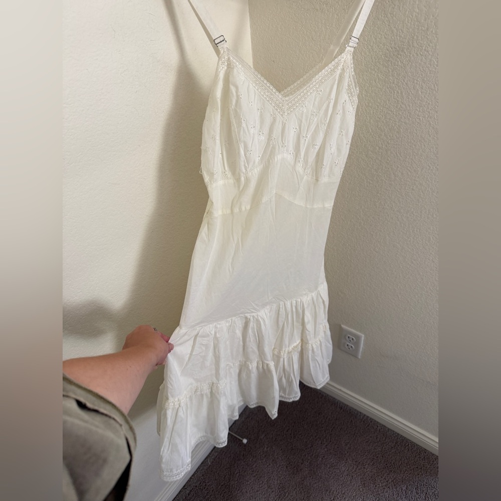 Vintage romantic white lace slip sun dress cinched waist babydoll size S - Picture 2 of 5